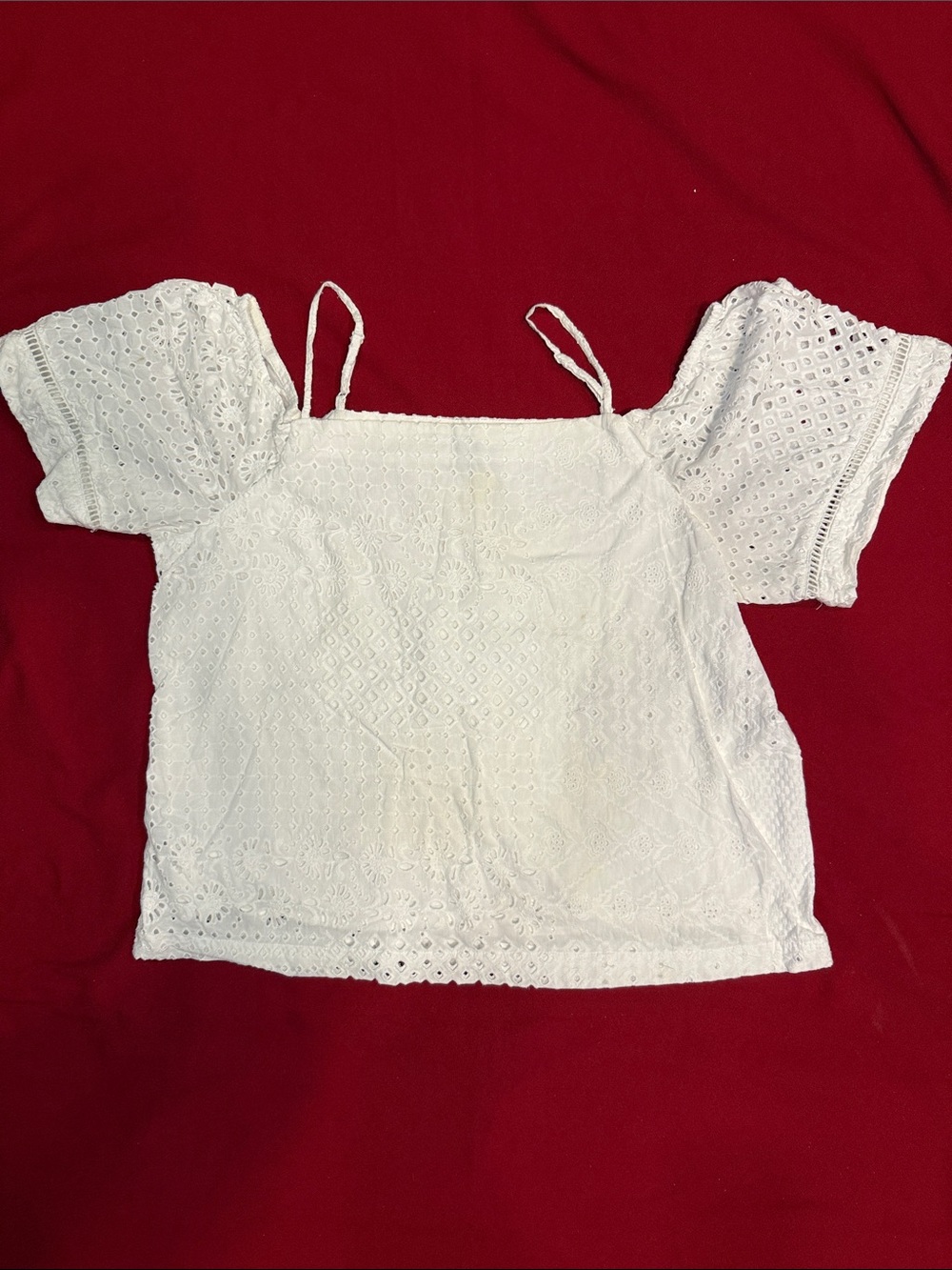 Ann Taylor White Eyelet Off-Shoulder eyelet Top